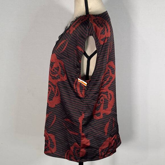 Halogen Burgundy Rosette Stripe Lace Trim Sleeveless Blouse Women's Size Small - Picture 3 of 8